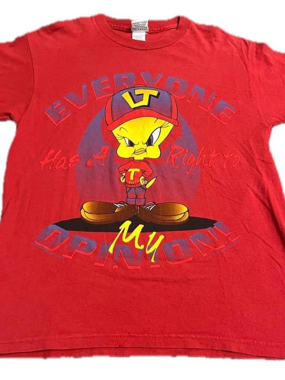 Men’s Vintage 90s Looney Tunes Tweety Bird Red Opinion Shirt Size S/M